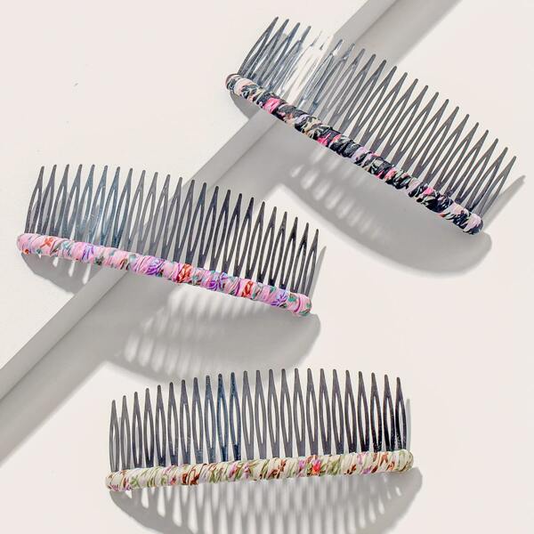 

3pcs Floral Pattern Hair Pin, Multicolor