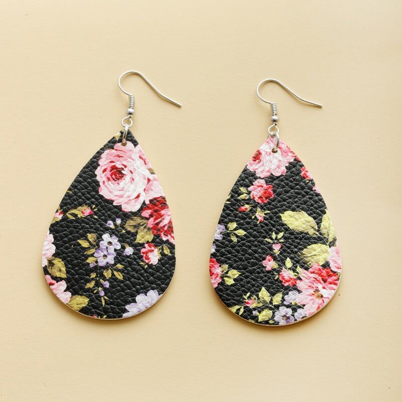 

Flower Pattern Water Drop Earrings, Multicolor