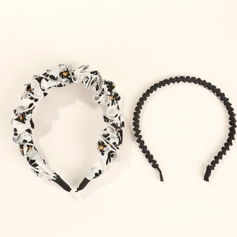 

2pcs Floral Pattern Hair Hoop, Black and white