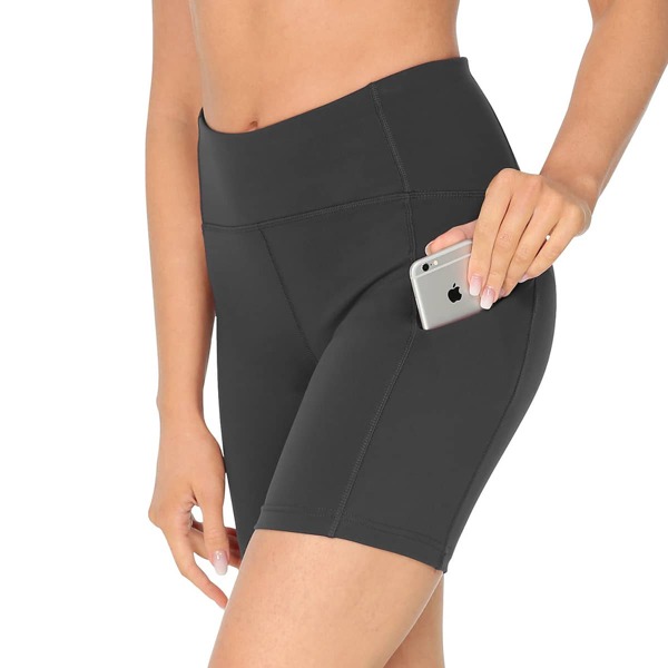 

Queenieke Wide Waistband Biker Shorts With Phone Pocket, Grey