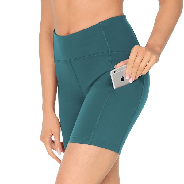 

Wide Waistband Biker Shorts With Phone Pocket, Green