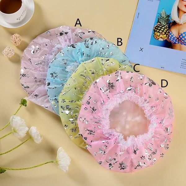 

1pc Flower Print Shower Cap, Multicolor