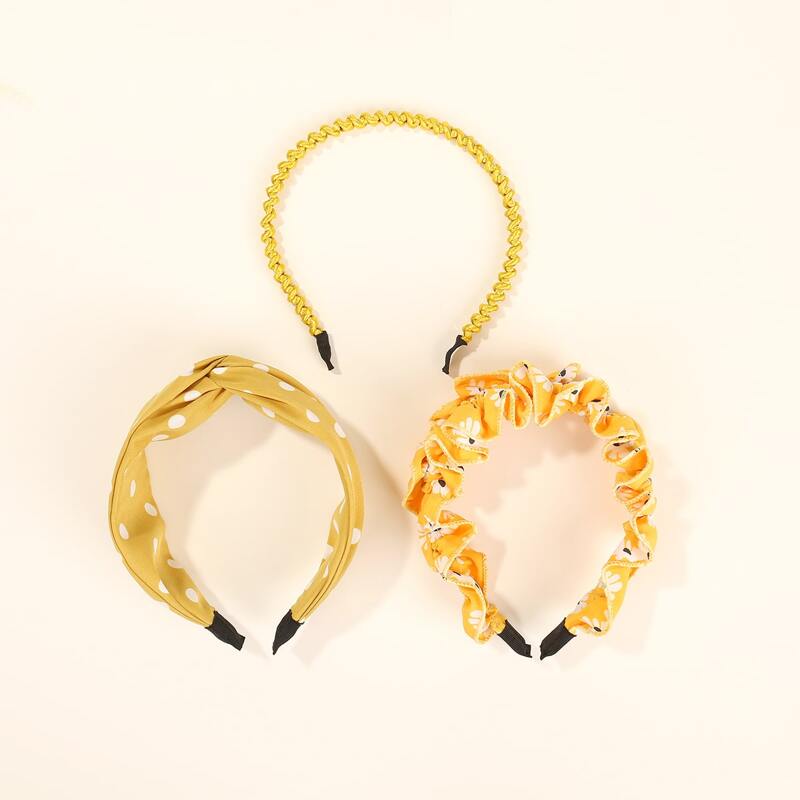 

3pcs Polka Dot Hair Hoop, Yellow