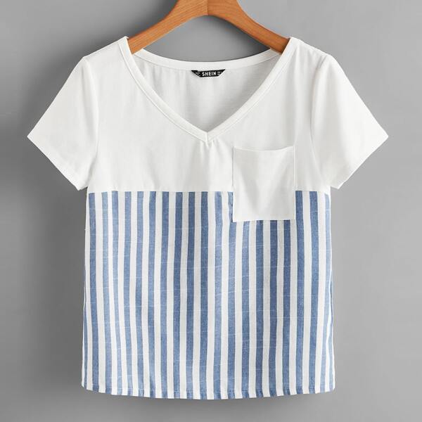 

Pocket Patched Striped Top, Multicolor