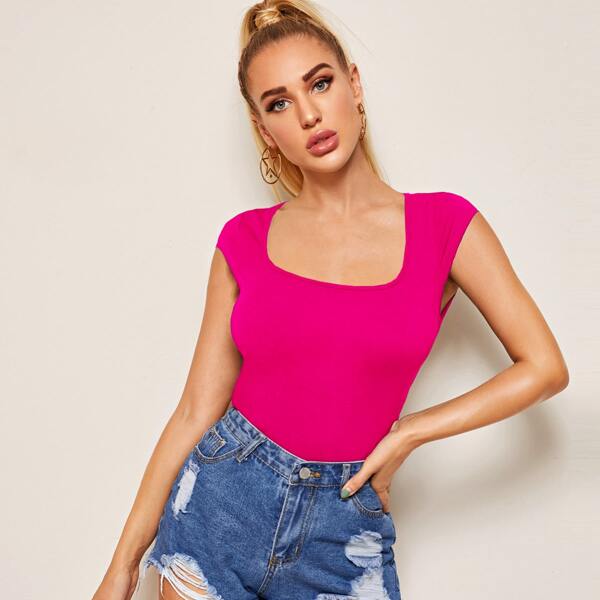 

Cap Sleeve Solid Top, Pink bright