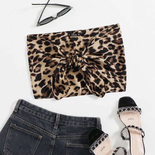 

Tie Front Leopard Tube Top, Multicolor
