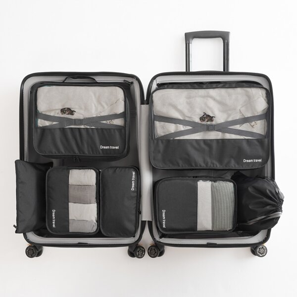 

7pcs Letter Graphic Travel Storage Bag, Black