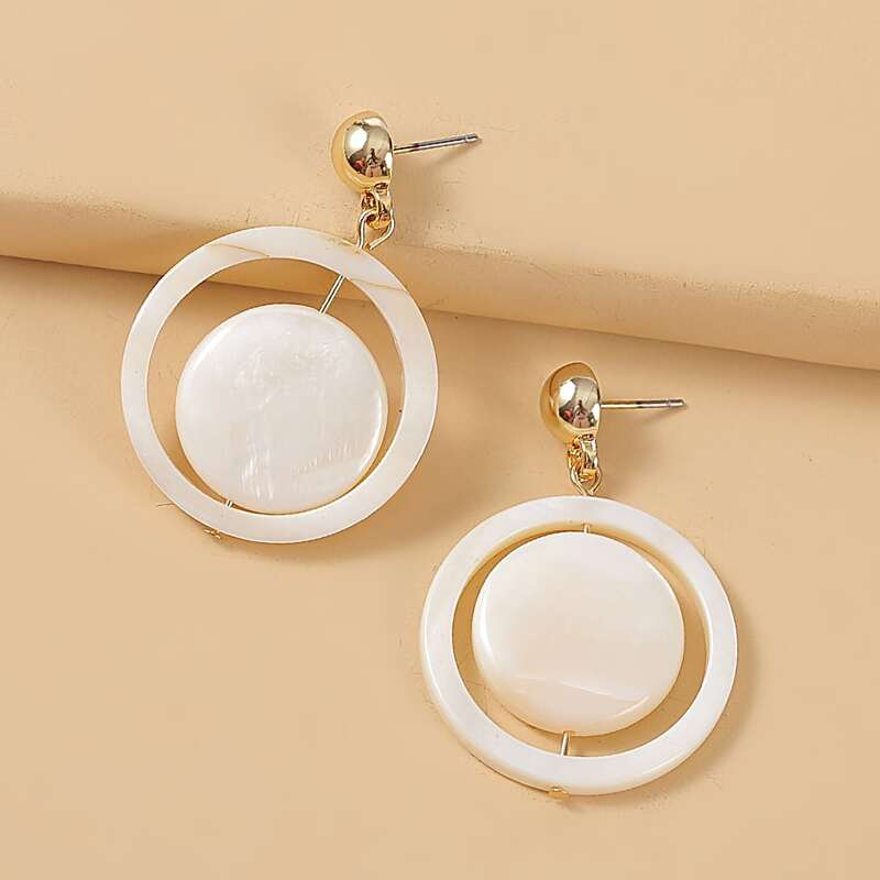 

Round Drop Earrings, White