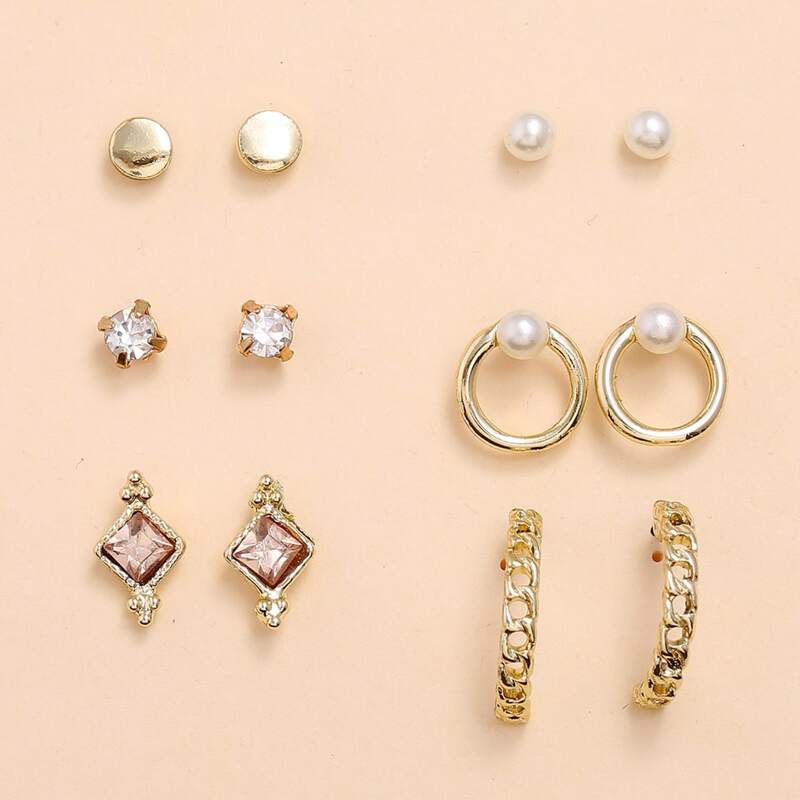 

6pairs Faux Pearl Earrings, Multicolor