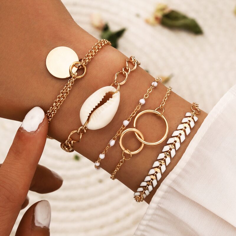 

5pcs Shell Charm Bracelet, Gold