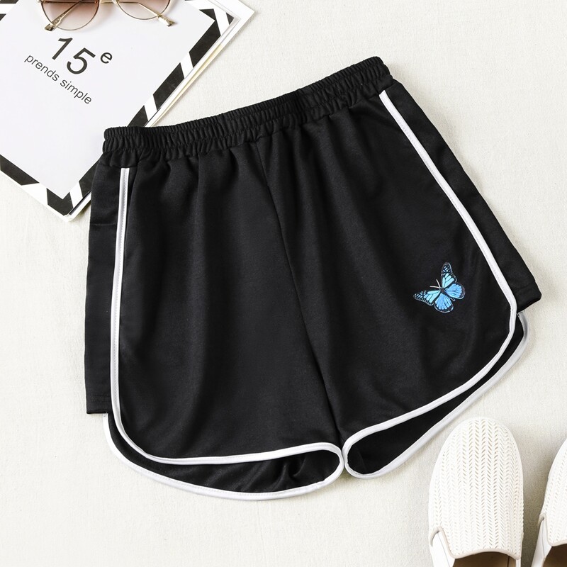 

Butterfly Print Dolphin Shorts, Black