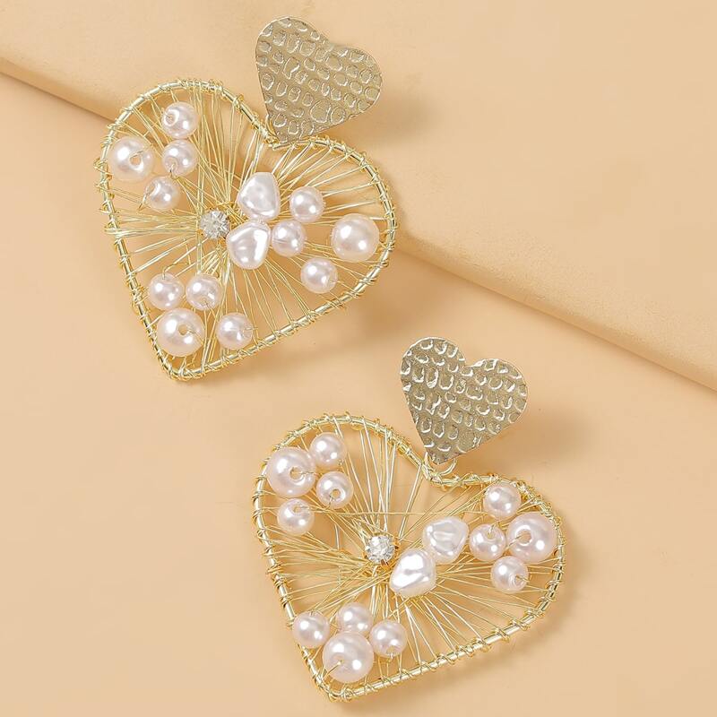

Faux Pearl Heart Earrings, Gold