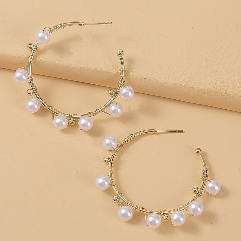 

Faux Pearl Hoop Earrings, Gold