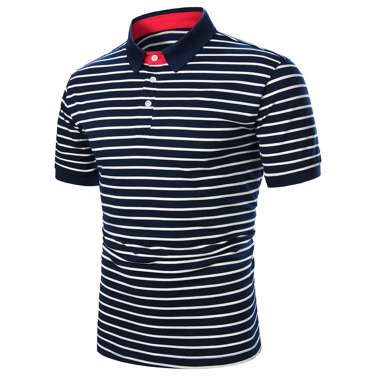 

Guys Contrast Panel Striped Polo Shirt, Navy blue