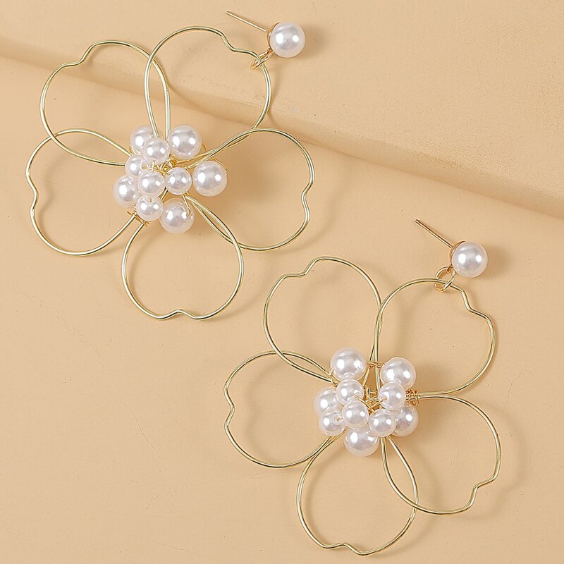 

Faux Pearl Flower Earrings, White