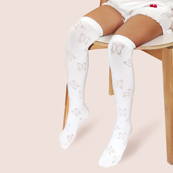 

Girls Butterfly Pattern Stockings, White