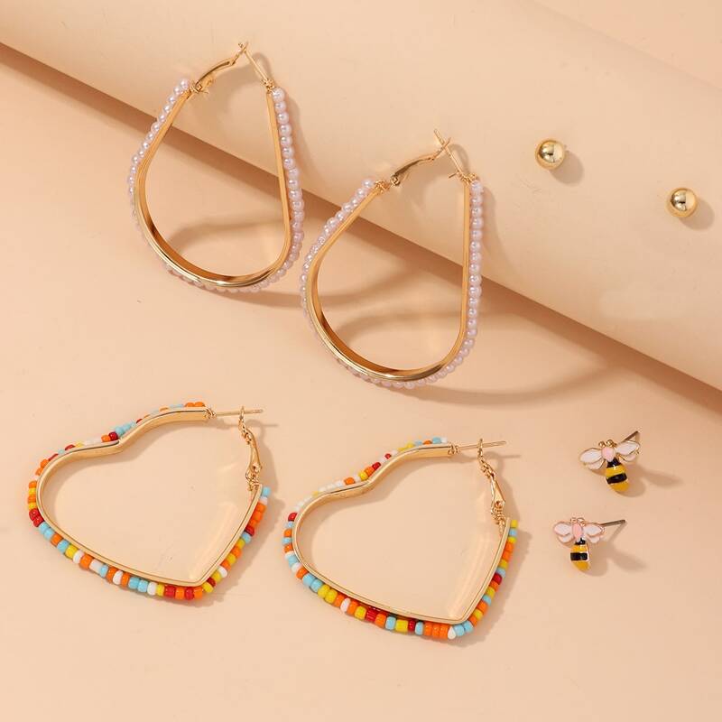 

4pairs Metal Heart Earrings, Multicolor