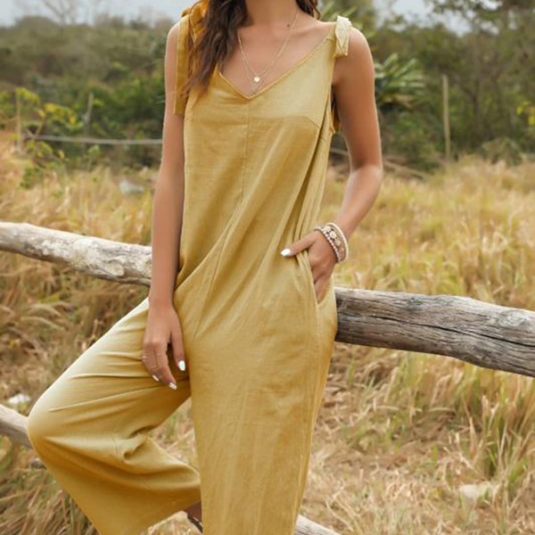 

Tie Shoulder Wide Leg Jumpsuit, Yellow