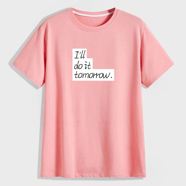 

Men Slogan Graphic Short Sleeve Tee, Pink