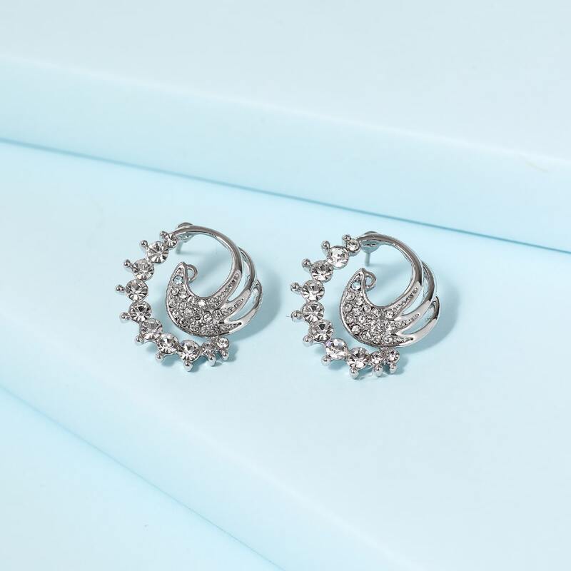 

Rhinestone Peacock Earrings, Silver