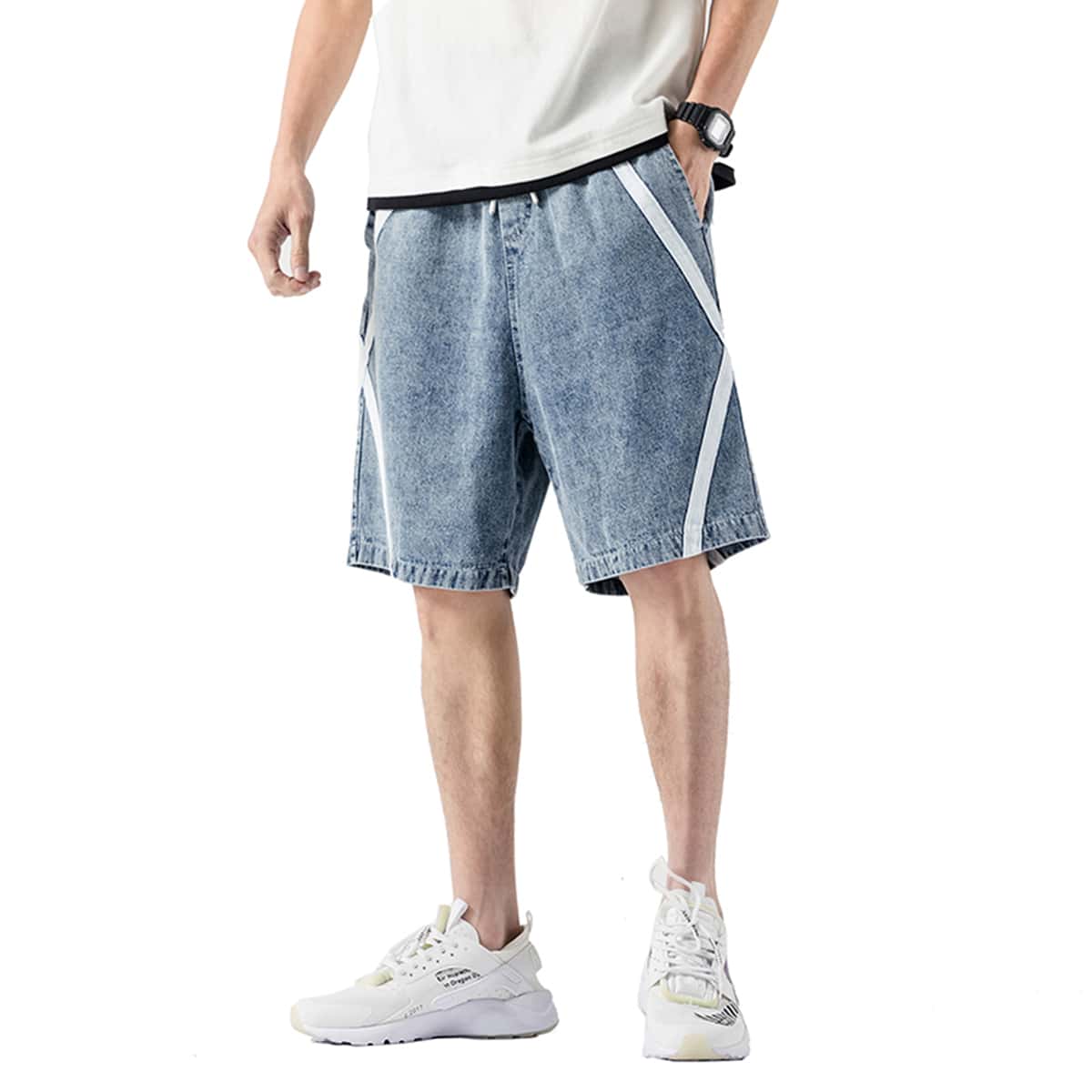 

Guys Side Tape Detail Denim Shorts, Blue
