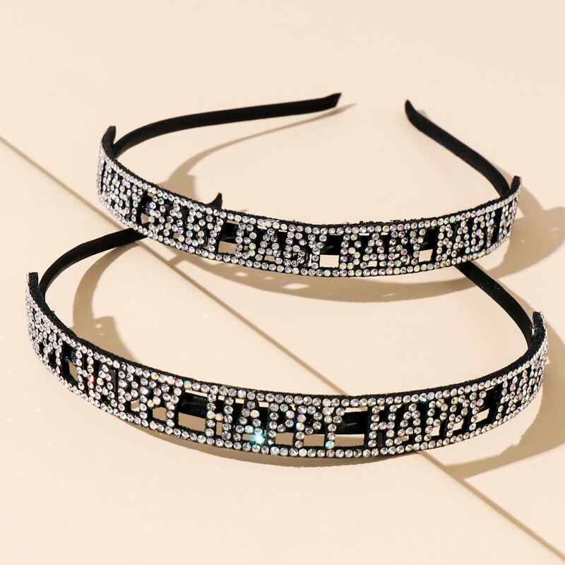 

2pcs Rhinestone Engraved Hair Hoop, Black
