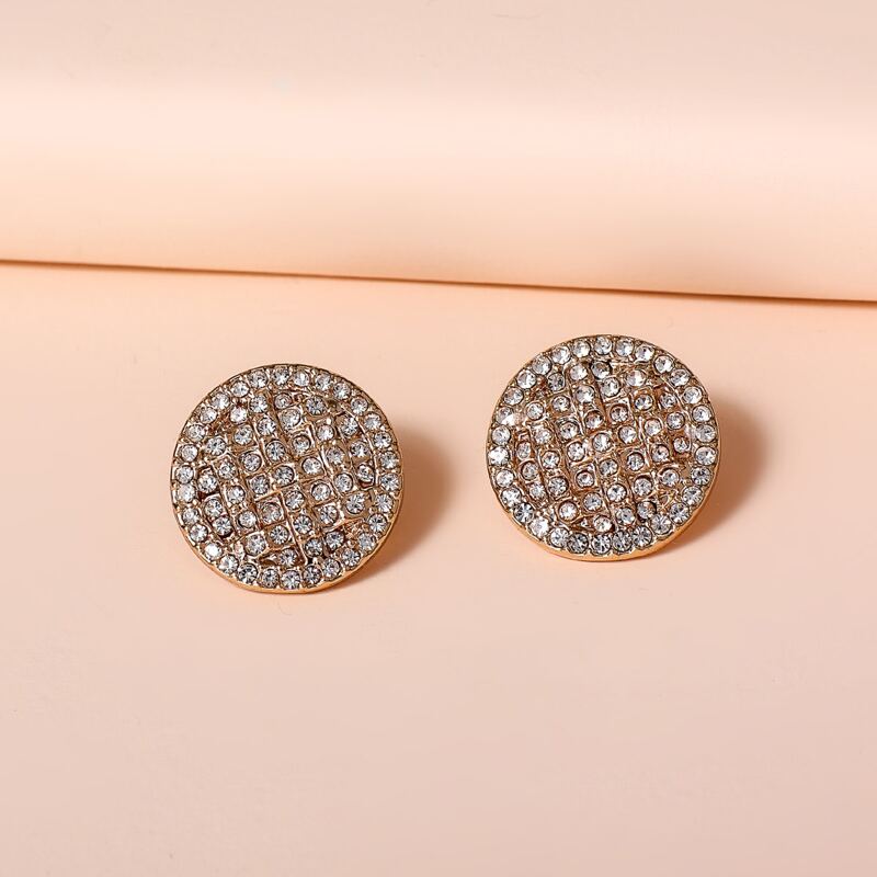 

Rhinestone Engraved Round Earrings, Gold