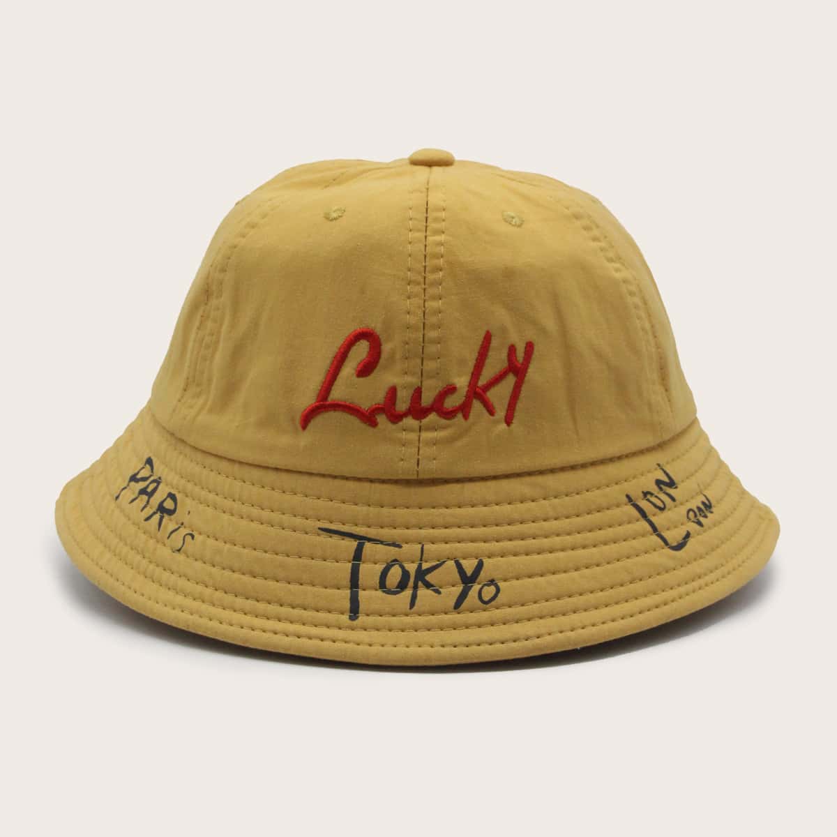 

Letter Embroidery Bucket Hat, Yellow