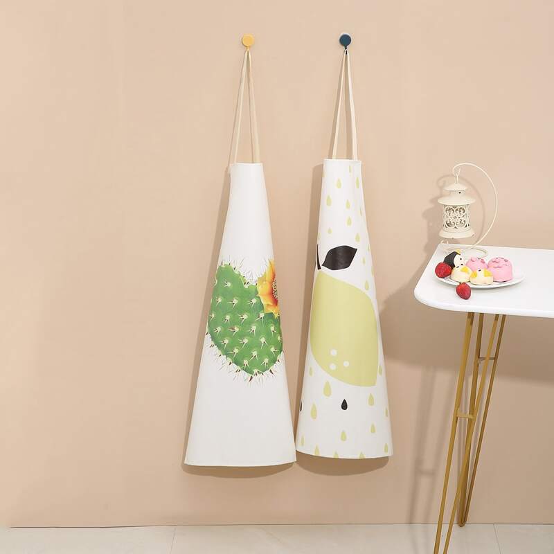 

1pc Cactus & Lemon Print PU Apron, Multicolor