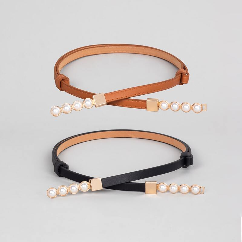 

2pcs Faux Pearl Decor Belt, Multicolor