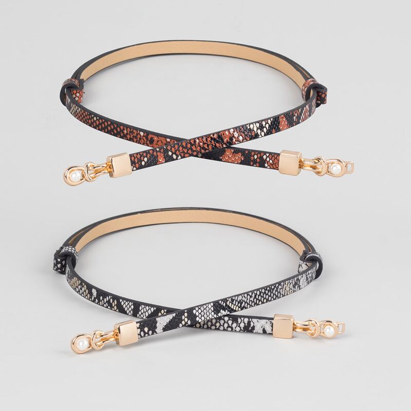 

2pcs Snakeskin Print Belt, Multicolor