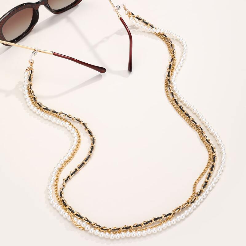 

Faux Pearl Layered Glasses Chain, Gold