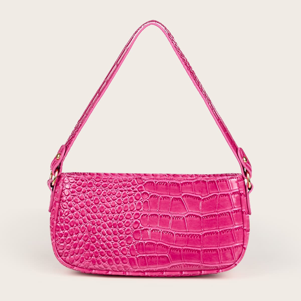 

Croc Embossed Tote Bag, Pink neon