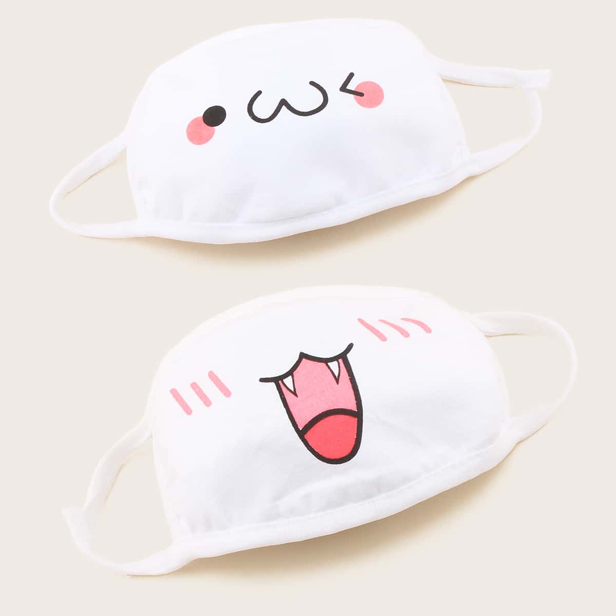 

2pcs Cartoon Graphic Face Mask, White