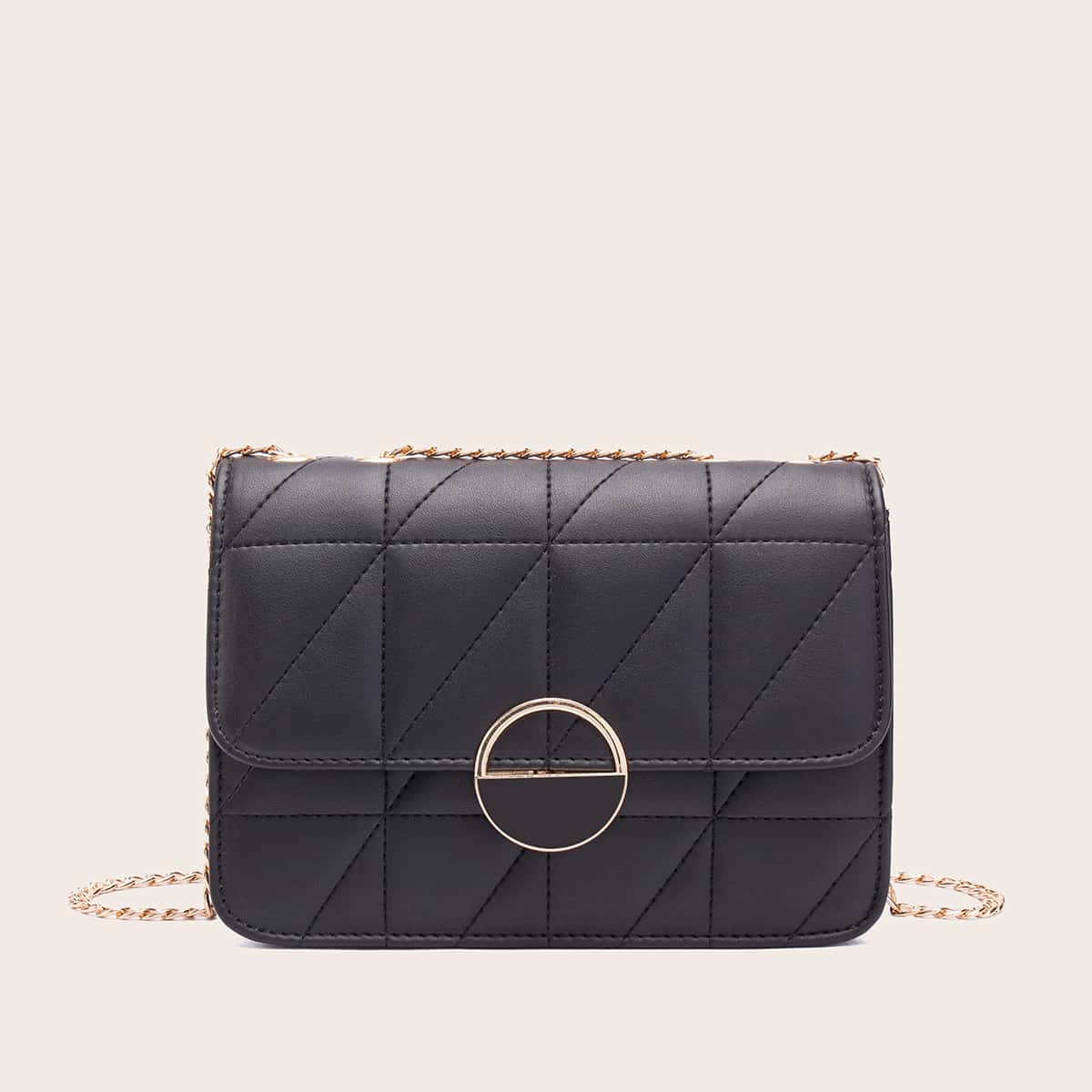 

Stitch Detail Chain Crossbody Bag, Black