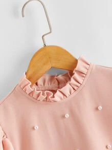 SHEIN Top de niñas con perlas de sisa fruncido de cuello fruncido - Rosa - Ver 3
