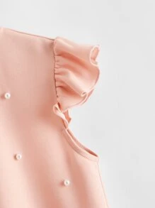 SHEIN Top de niñas con perlas de sisa fruncido de cuello fruncido - Rosa - Ver 4