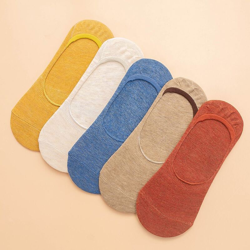 

5pairs Plain Invisible Socks, Multicolor