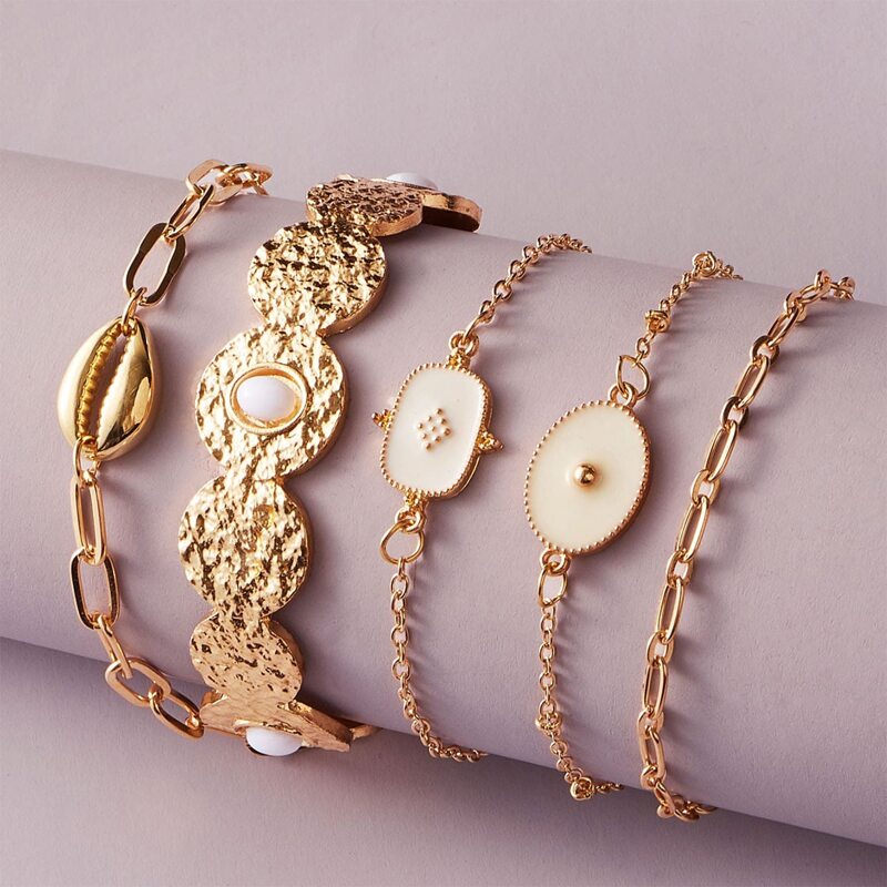 

5pcs Shell Decor Bracelet, Gold
