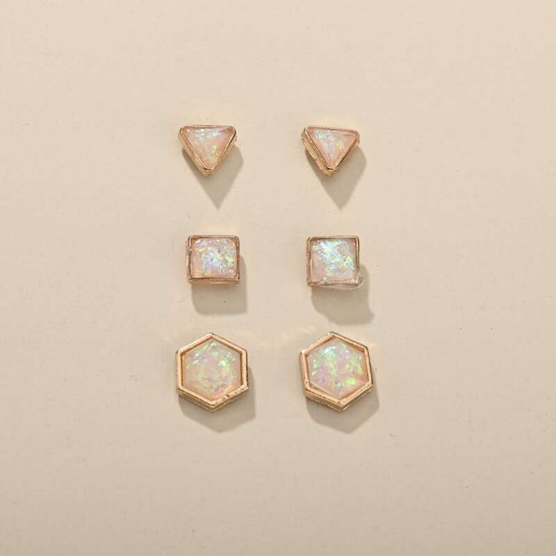 

3pcs Metal Geometric Earrings, Multicolor