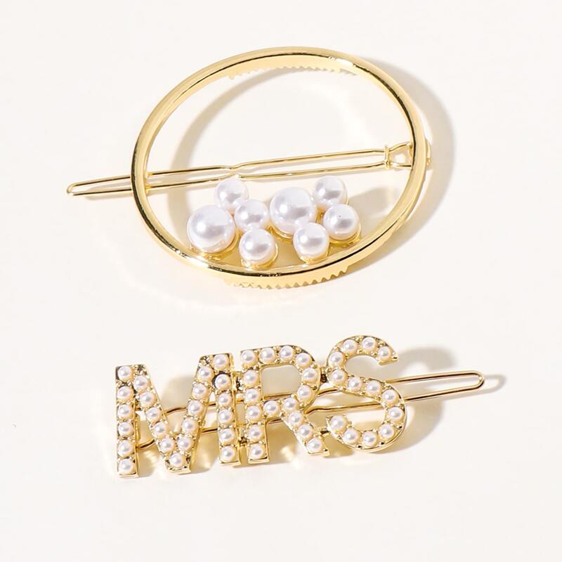 

2pcs Faux Pearl Decor Hair Clip, Gold