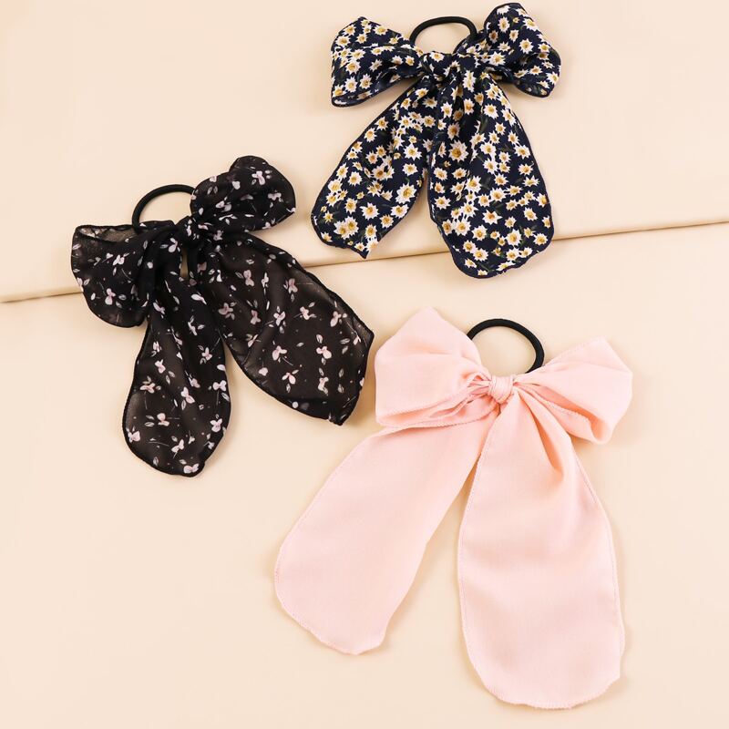 

3pcs Daisy Pattern Hair Tie, Black