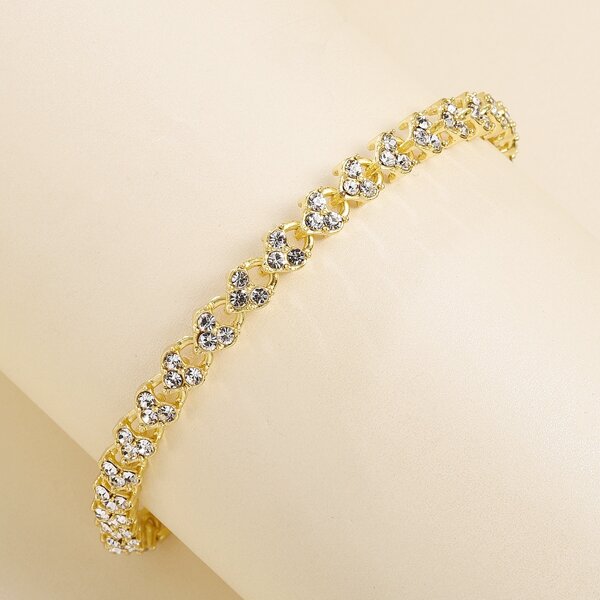 

Rhinestone Engraved Bracelet, Gold