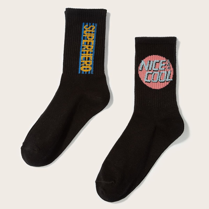 

2pairs Letter Graphic Socks, Black