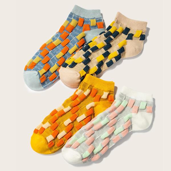 

4pairs Color Block Socks, Multicolor