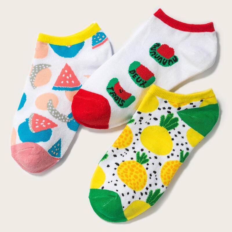 

3pairs Fruit Pattern Socks, Multicolor