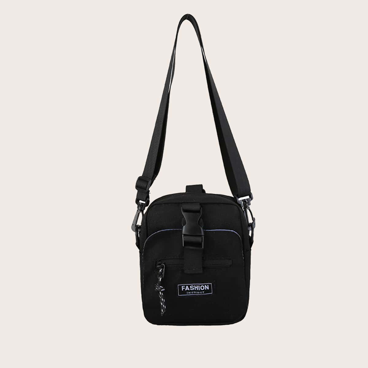 

Guys Release Buckle Decor Zip Front Crossbody Bag, Black