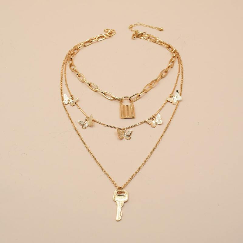 

Butterfly Charm Layered Necklace, Gold