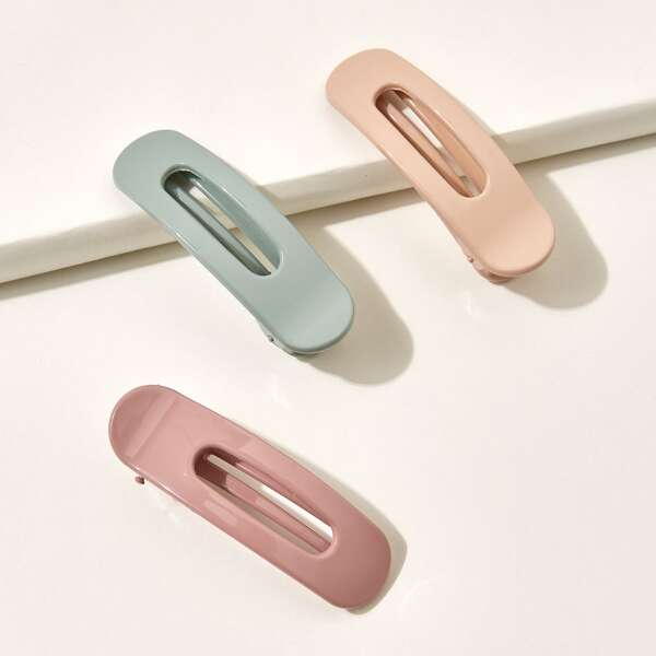 

3pcs Plain Hair Clip, Multicolor