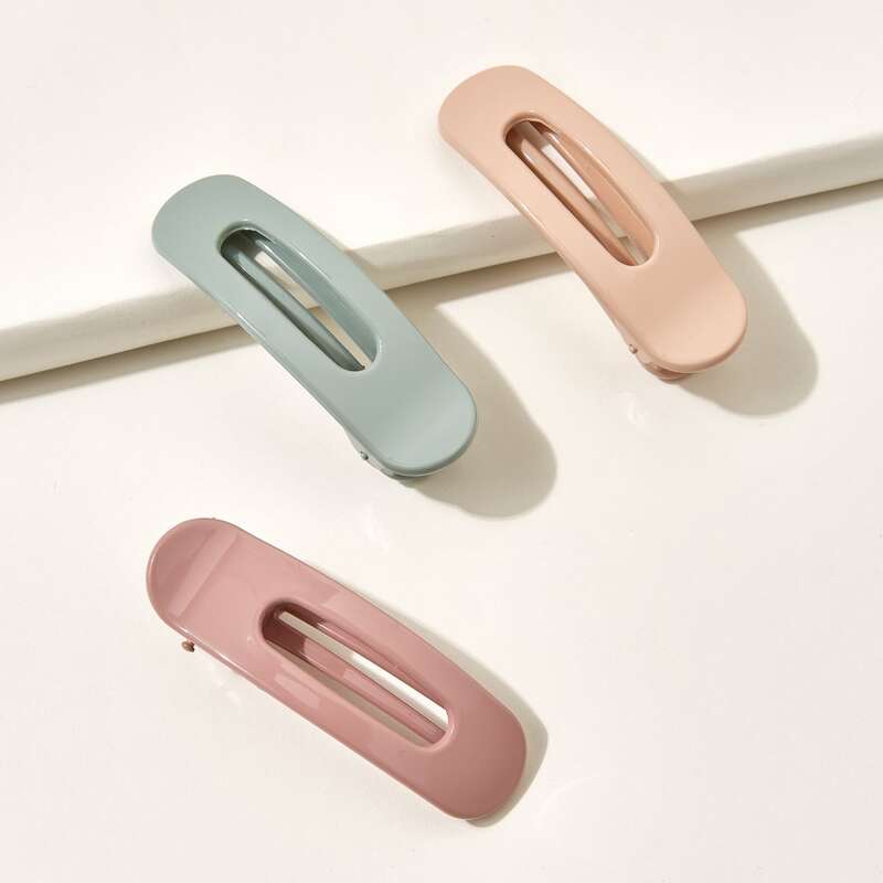 

3pcs Plain Hair Clip, Multicolor